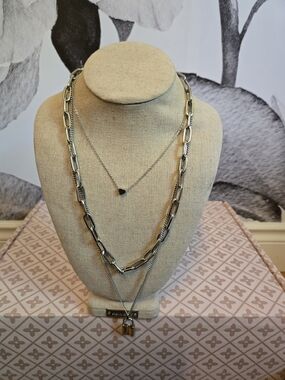 Jewelry Lot 3 Neckaces  Silver-Tone Necklace Set with Heart and Lock Charms